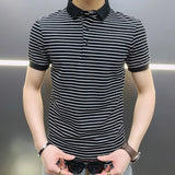 Man with Collar Tee Shirts Streetwear Top Striped Black Vintage Clothing Polo T Shirt for Men Plain Trashy Y2k S Cotton White Xl