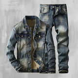 2024 Autumn/Winter  New American Denim Coats Set Classic Simple and Versatile Washed Elastic Cowboy Jeans Clothes For Men