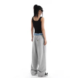 Trendy Wide-leg Grey American Style Casual Trousers For Women Spring Autumn Loose-fit Straight-leg Pants High-street Fashion