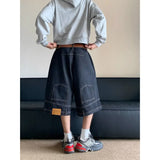 American style new retro waistband inverted design men denim shorts ins Gothic loose casual straight leg pants sweatpants