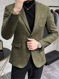 Men's Wool Suit Jacket Business Casual Slim Fit Single Button Formal Wear Luxury Elegant Male Solid Color Blazer Top Coat