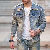 New Men Autumn Streetwear Fashion Solid Ripped Slim Denim Jacket High quality Male Holes Casual Jacket Coat