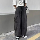 2024 Spring Autumn Men Baggy Jeans Men Wide Leg Pants Big Pockets Elastic Waist Streetwear Trousers Male Loose Denim Pants