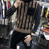 Fashion O-Neck Knitted Spliced Pockets Fake Two Pieces Striped Sweater Men's Clothing 2022 Autumn New Casual Pullovers Warm Tops