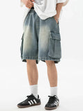 Old Washed Cargo Denim Shorts Men's Summer New Style Loose Side Three-dimensional Large Pocket Casual Five Quarter Pants