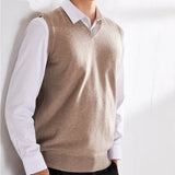 Cashmere Knitted Sweater Vest Men's Clothing V-neck Solid Color Pullover Camisole Bottom Spring Autumn Tops