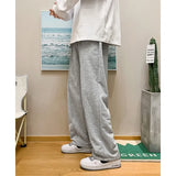 Spring New Men's Baggy Sweatpants Korean Fashion Streetwear Light Grey Straight Wide Leg Pants Casual Trousers Male