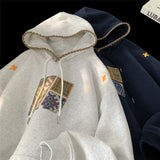 Korean Street Style Splicing Hoodie Embroidery Pattern Hooded Sweatshirt Men Women Loose Casual Fall Winter New Hoody Pullover