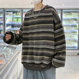 Retro Striped Sweatshirt Men's Spring/autumn Trendy Versatile Loose-fit Round Neck Top Hong Kong Style Unique Pullover Jacket