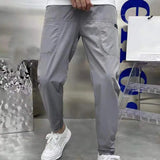 Men Pants Multiple Pockets Letter Embroidery Trousers Cargo Pants Solid Color Ice Silk Men Pencil Pants Men's Clothing