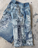 Y2k American Street Retro Graffiti Anime Print Oversized Denim Shorts Men Shorts High Waist Fashion Loose Casual Wide Leg Pants