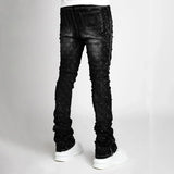 Mens Jeans Fashion Straight Stretch Pearl Denim Laminated Pants for Men