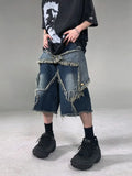 New High Street Retro Star Patch Tassel Men Denim Shorts Loose and Casual Hip Hop Street Couple Pants Sports sweatpants