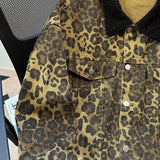 New American Retro Leopard Print Denim Jacket for Men and Women Fashion Street Loose Jacket Harajuku Style Simple Hip Hop Top