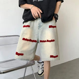 American style new men embroidered denim shorts summer ins washed fashion Instagram hip-hop pants sports pants gym shorts