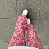 Pink Leopard Print Men's Slip-on Cargo Pants Loose Fit Wide Leg Casual Pants For Summer Trendy Brand Hip Hop Dance Trousers