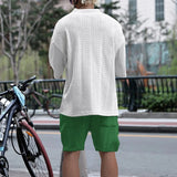 2024 new summer 3D print loose size Casual style Plus size V-neck knit men's suit men's T-shirt shorts two-piece set