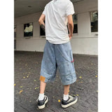 Hip Hop Retro Waist Inverted Design Men Denim Shorts Instagram Gothic Street Apparel Loose Straight Leg Pants Sports Pants