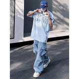 American vibe high street men blue overalls men and women summer trend hiphop all-match loose straight couple casual pants