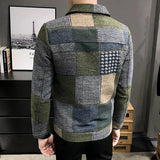 New Men's Fashion Slim Fit Casual Jacket with Geometric Color Block Patchwork, Suitable for All Seasons