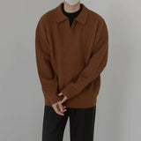 Autumn and Winter Korean Retro V-neck Sweater Pullover Polo Lapel Loose Inner Layered Knit Sweater for Men Trend