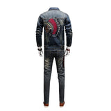 Autumn Winter New Fashion Embroidered Indian Jeans Sets Men's Stretch Jeans + Slim Casual Denim Jacket Vintage Two Pieces Sets