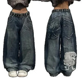 Harajuku Retro Hip Hop Print Baggy Jeans Jeans New Y2K Womens Black Pants Gothic High Waisted Wide Trousers Streetwear