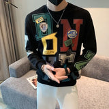 Fashion O-Neck Loose Printed Letter Sweatshirts Men's Clothing Autumn Winter New Oversized Korean Tops Casual Sweatshirts