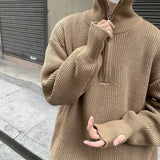 2024 Autumn Men's Half Zipper Knitted Pullover Sweater Y2K Vintage Casual Knitwear New Stand-up Collar Loose jersey hombre