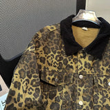 New American Retro Leopard Print Denim Jacket for Men and Women Fashion Street Loose Jacket Harajuku Style Simple Hip Hop Top