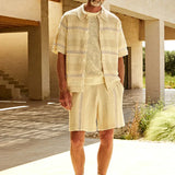 Men's Sets Summer New Knitted Cardigan Shorts Color-Blocked Two-Piece Suit Men