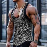 2024 New Men's shirts Small Vest Leopard Print Solid Color Loose Casual Personality Punk Series Sleeveless Tank Tops for Men