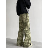 Foesce 2024 Cyber Y2K Fashion Embroidery Camouflage Baggy Flare Jeans Pants Men Clothes Straight Harajuku Fashion Casual Long Trousers