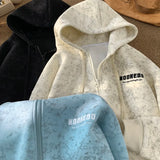 Korean Double Zip Cardigan Sweatshirt Men Women Autumn Winter 2024 New Tide Retro Tie Dye Hoodie Couple Hooded Jacket Jacket