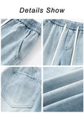 2024 New Summer Denim Shorts Men Korean Fashion Washed Cotton Baggy Short Jeans Pants Drawstring Loose Straight Casual Shorts