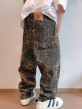 Tan Leopard Jeans Men Denim Pants Male Oversize Wide Leg Trousers Streetwear Hip Hop Vintage Loose Casual Animal Print