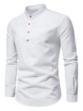 FOESCE Spring and autumn men's pure cotton solid color shirts, elegant long-sleeved stand-up collar shirts, slim-fit men's shirts