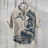 FOESCE Spring and summer men's and women's shirts independent station casual fish pattern Hawaiian style shirts men's tops 100% linen