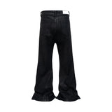 FOESCE Streetwear Black Glue Coated Boot Cut for Men and Women Straight Baggy Casual Flare Pants Oversized Loose Denim Trousers