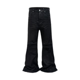 FOESCE Streetwear Black Glue Coated Boot Cut for Men and Women Straight Baggy Casual Flare Pants Oversized Loose Denim Trousers