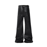 FOESCE Streetwear Black Wax Leather Strecth Jeans for Men Ropa Hombre Baggy Y2k Flare Pants Oversized Straight Denim Trousers