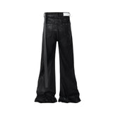 FOESCE Streetwear Black Wax Leather Strecth Jeans for Men Ropa Hombre Baggy Y2k Flare Pants Oversized Straight Denim Trousers