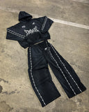 Streetwear Mens Two Piece Y2K Sportswear Harajuku Hip Hop Letters Oversized Hoodie Retro Striped Sweatpants Casual Suit Clothes