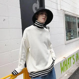 FOESCE Striped Turtleneck Sweater for Men Loose Lazy Style Fresh Knitted Sweater