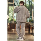 FOESCE Thickened Pajamas Young Coral Sleepwear Students Zipper Suit Loungewear 2024 New Velvet Loose Men Winter Homewear Autumn