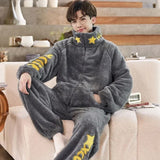 FOESCE Thickened Pajamas Young Coral Sleepwear Students Zipper Suit Loungewear 2024 New Velvet Loose Men Winter Homewear Autumn