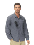 FOESCE UPF 50+ Long Sleeve Fishing Shirts, Men's Casual Cargo Shirt Button Down Blouse, Hiking Shirts with Multifunction