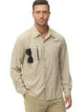 FOESCE UPF 50+ Long Sleeve Fishing Shirts, Men's Casual Cargo Shirt Button Down Blouse, Hiking Shirts with Multifunction