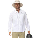 FOESCE UPF 50+ Long Sleeve Fishing Shirts, Men's Casual Cargo Shirt Button Down Blouse, Hiking Shirts with Multifunction