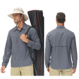 FOESCE UPF 50+ Long Sleeve Fishing Shirts, Men's Casual Cargo Shirt Button Down Blouse, Hiking Shirts with Multifunction